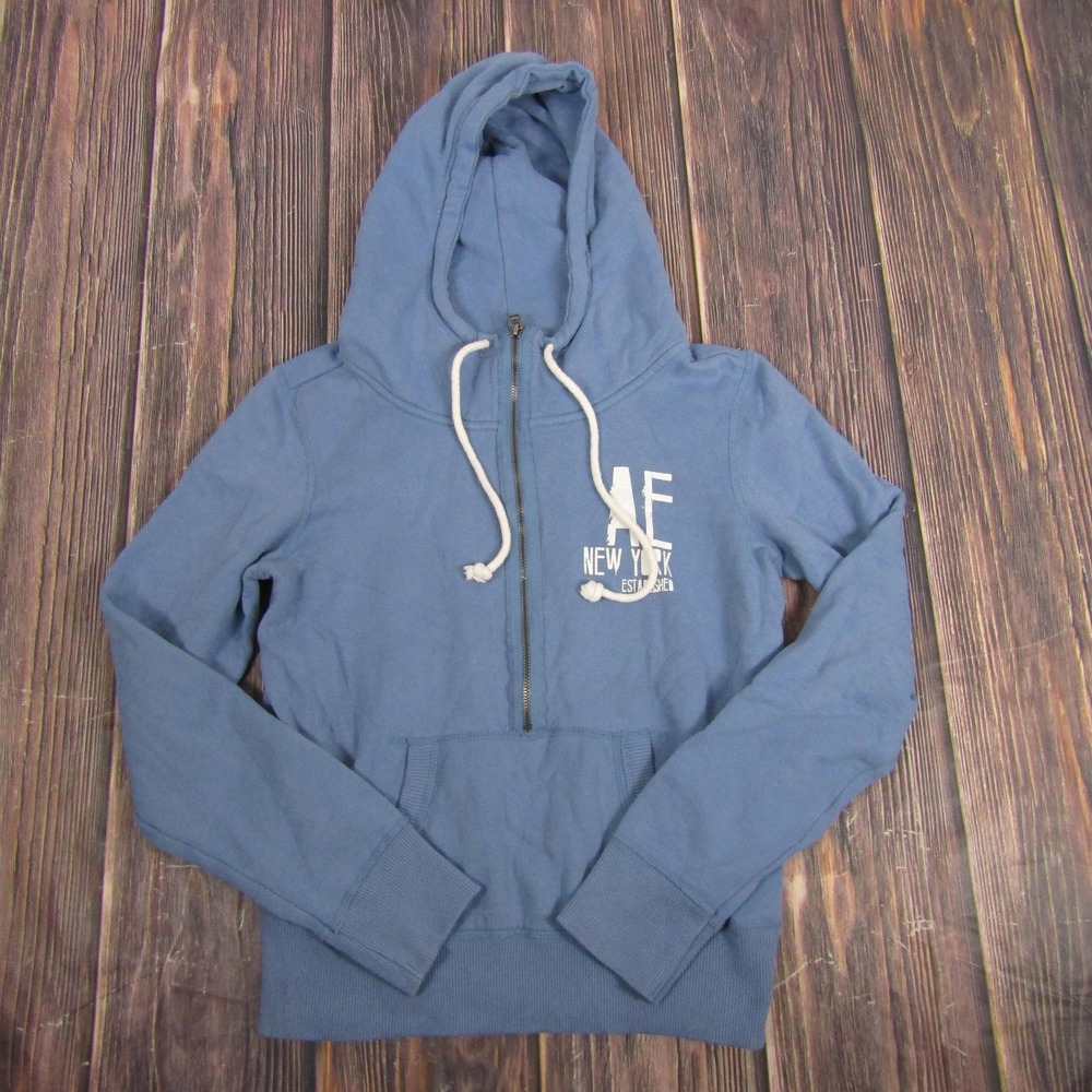 American Eagle Hoodie Women Size M Blue Quarter Zip Graphic Logo Sweatshirt Y2K
